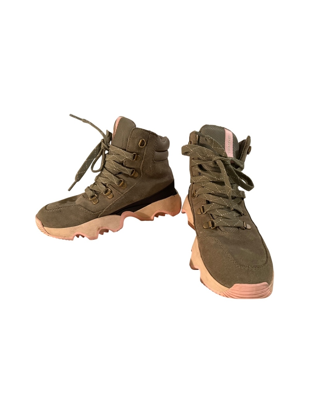 Sorel Women's Suede Hiking Boots with Pink Soles - Size 8